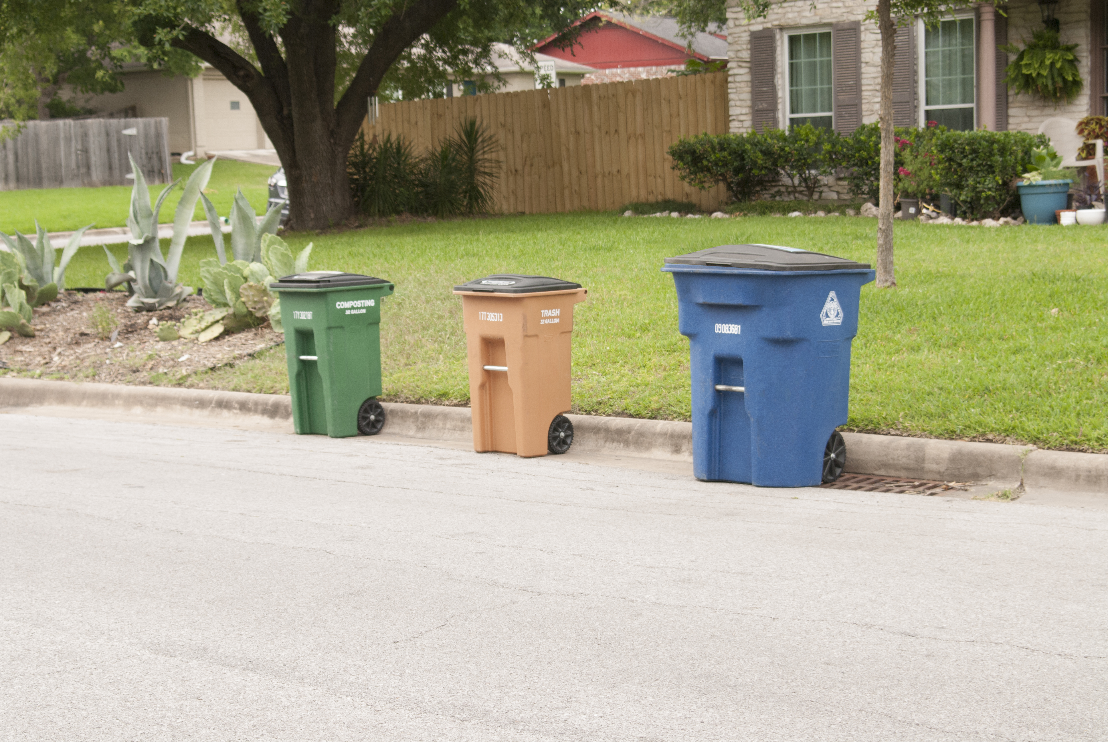 Carts Compost, trash and recycling carts at the curb