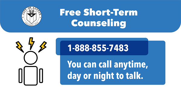 COVID-19 Health and Wellness Support Line Free Short-Term Counseling by phone 1-888-855-7483. Call anytime, day or night to talk.