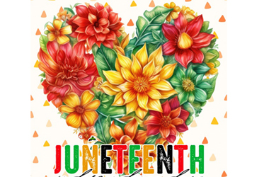 Heart made of flowers with the words "Juneteenth" underneath.