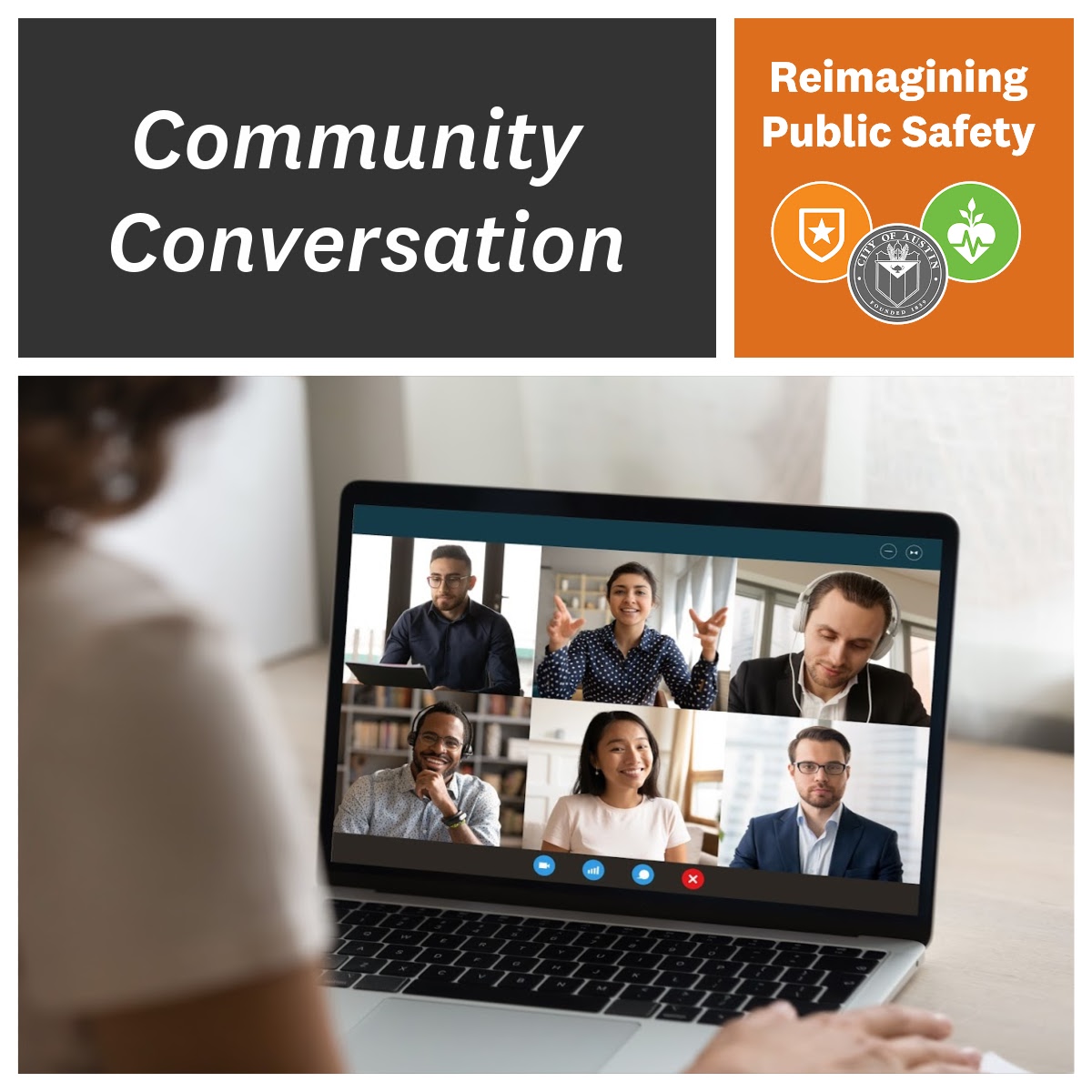 Graphic depicting a virtual community meeting
