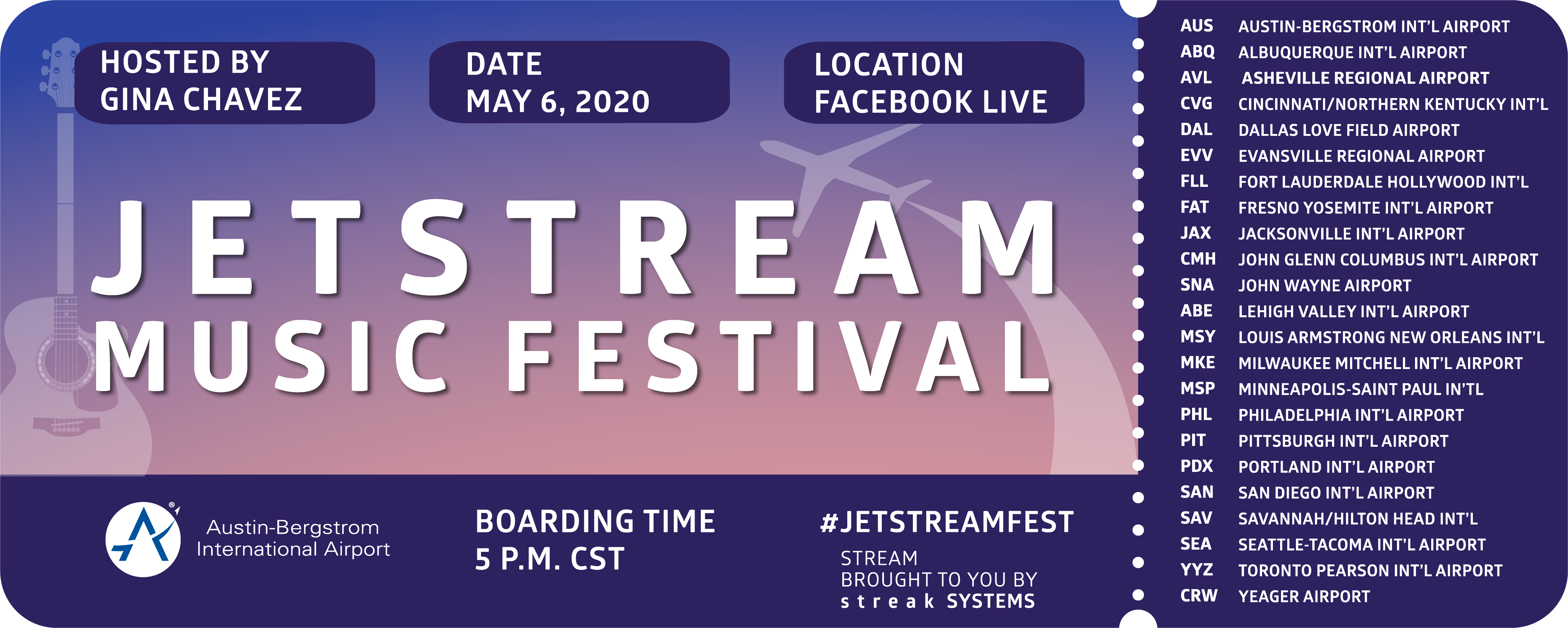 AUS partners with 22 North American airports on JetStream Music Festival