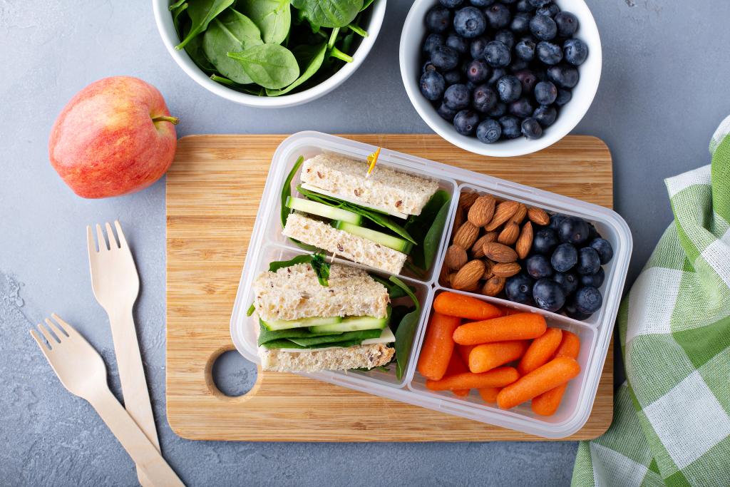 Reusable bento box filled with food