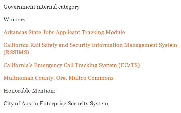 City of Austin receives Honorable Mention in the Government Internal Category. 