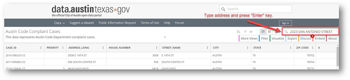 Search by address to find the Case ID number