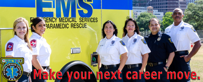 Medics by an ambulance with text on image that says "Make your next career move"
