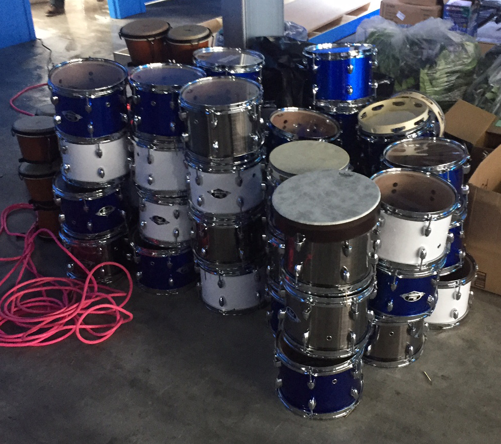A stack of drums that had been used as decoration.