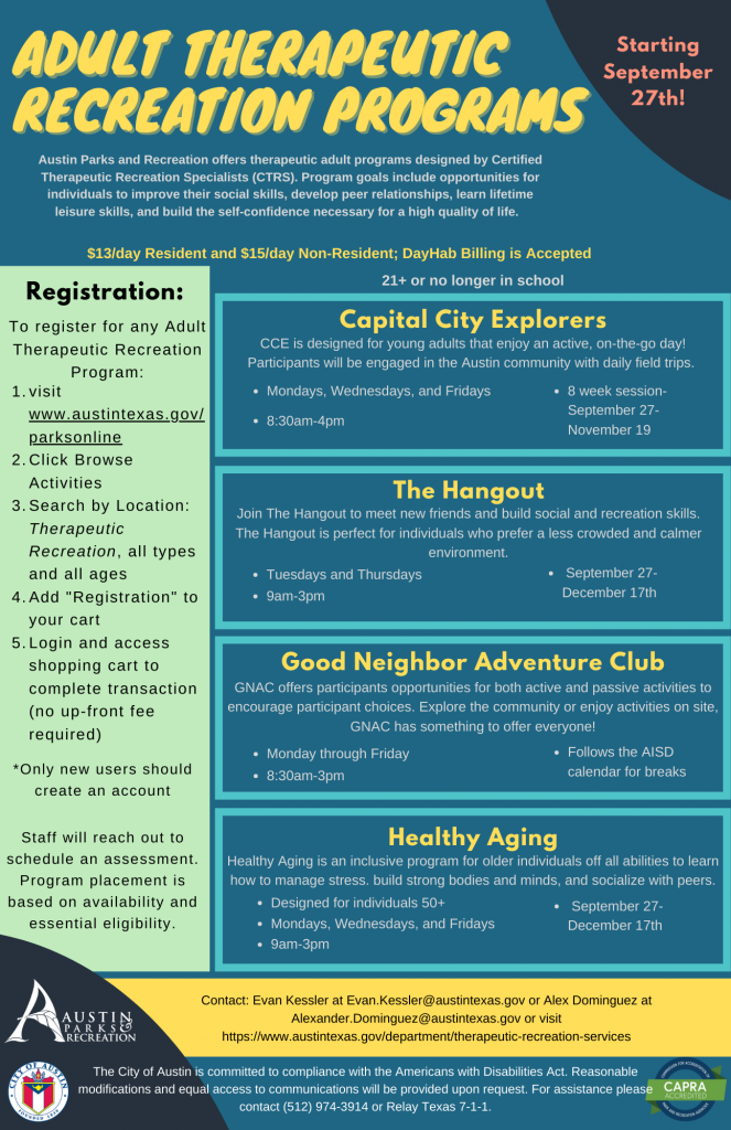 Adult Therapeutic Recreation Program Flyer