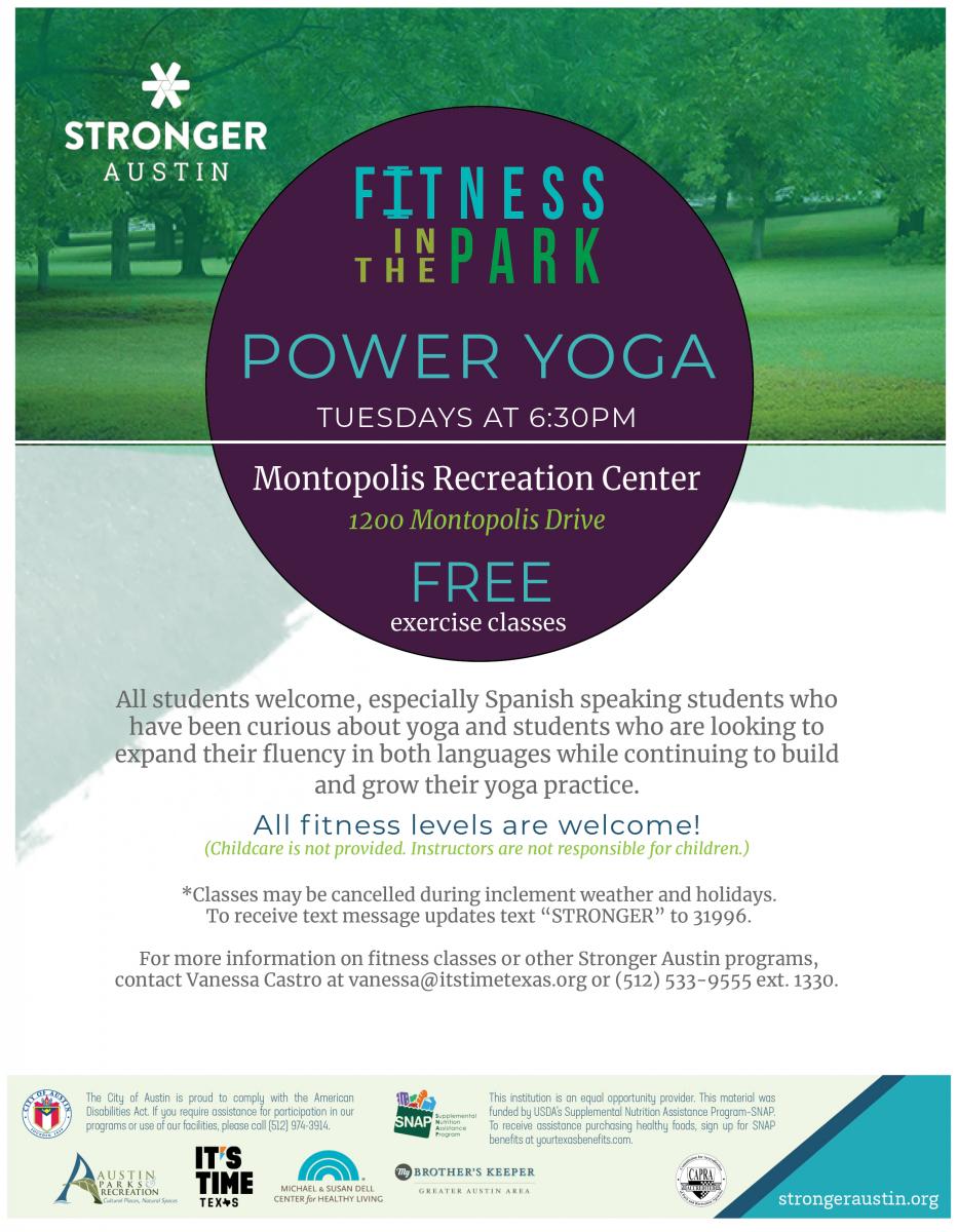 Free Power Yoga on Tuesdays from 6:30-7:30pm, All Fitness Levels welcome