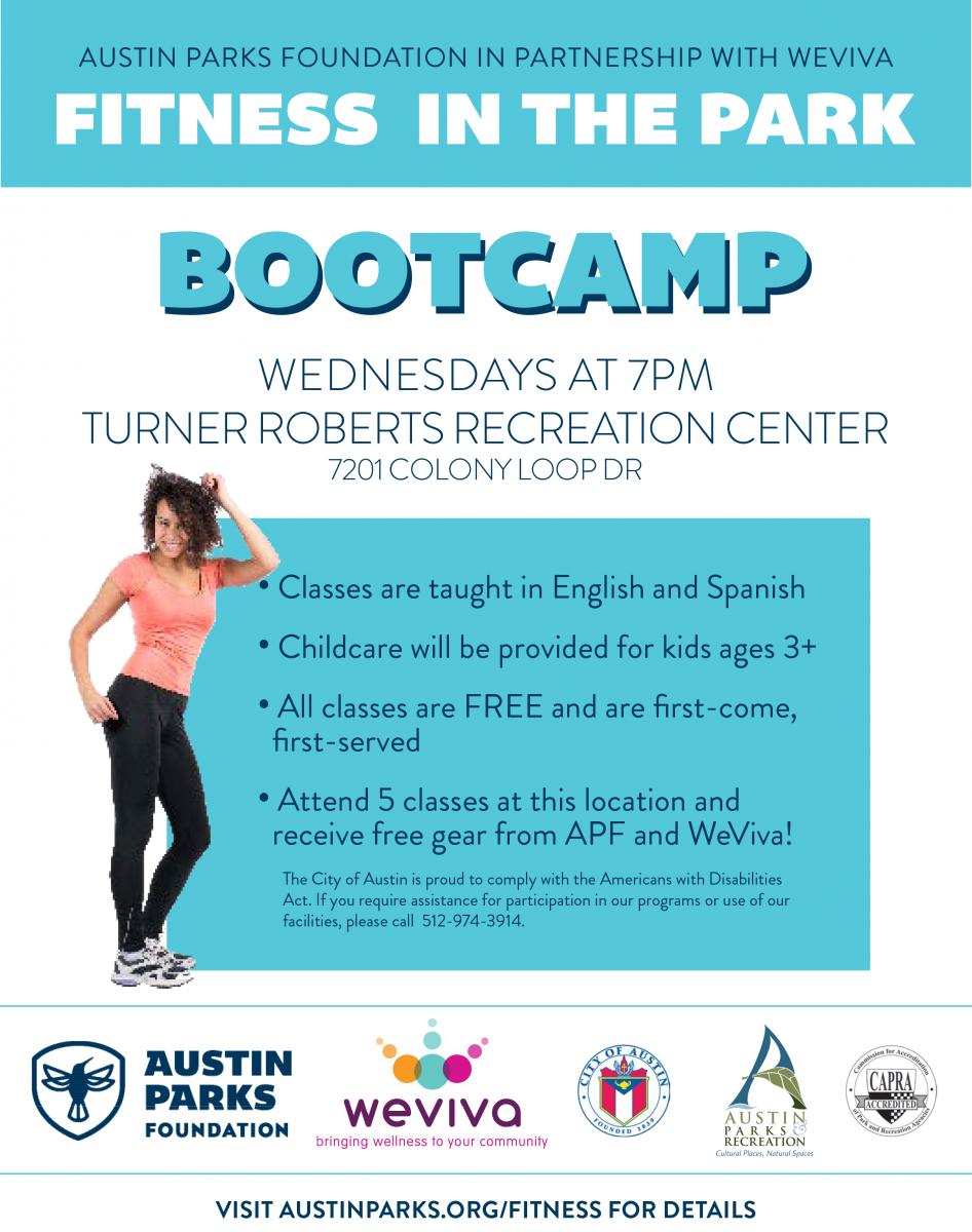 Free Fitness in the Park, Boot Camp, Wednesdays, 7pm, Turner Roberts Recreation Center