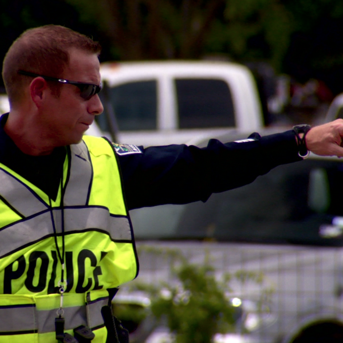 Photo of an Austin Police Department officer directing traffic.