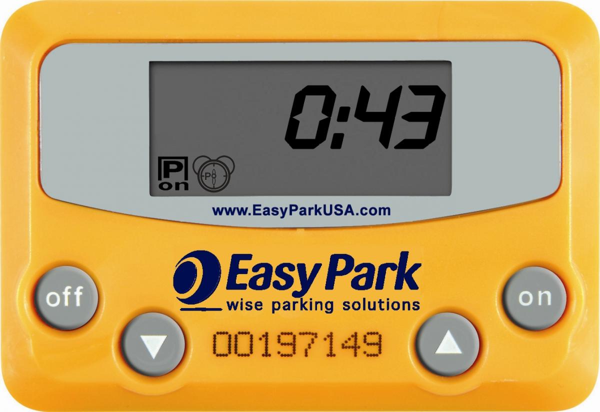 This yellow device hangs from your windshield and displays paid for minutes.