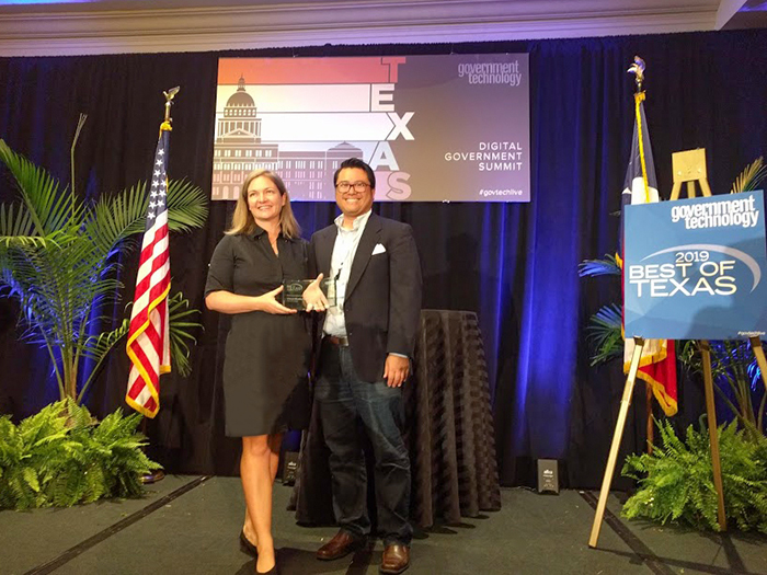 Jessica Wilson, Watershed Protection Department, and Marbenn Cayetano, Central Technology Management, accepted the award for Most Innovative Use of Citizen Engagement on May 30, 2019.