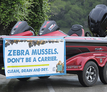A boat advertising Zebra mussels.  Don't be a carrier!