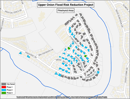 Map showing status of houses in the project area near Pinehurst.