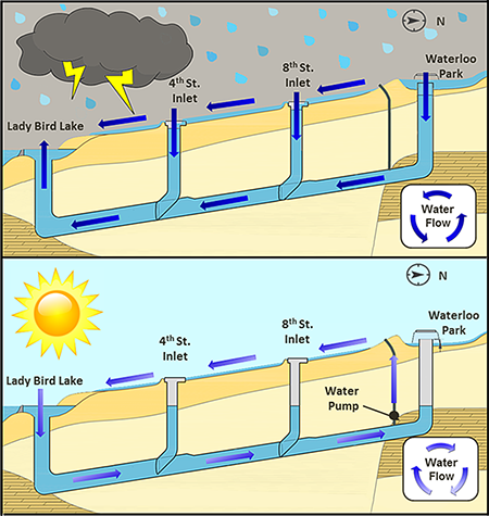 A diagram of the Waller Creek Tunnel