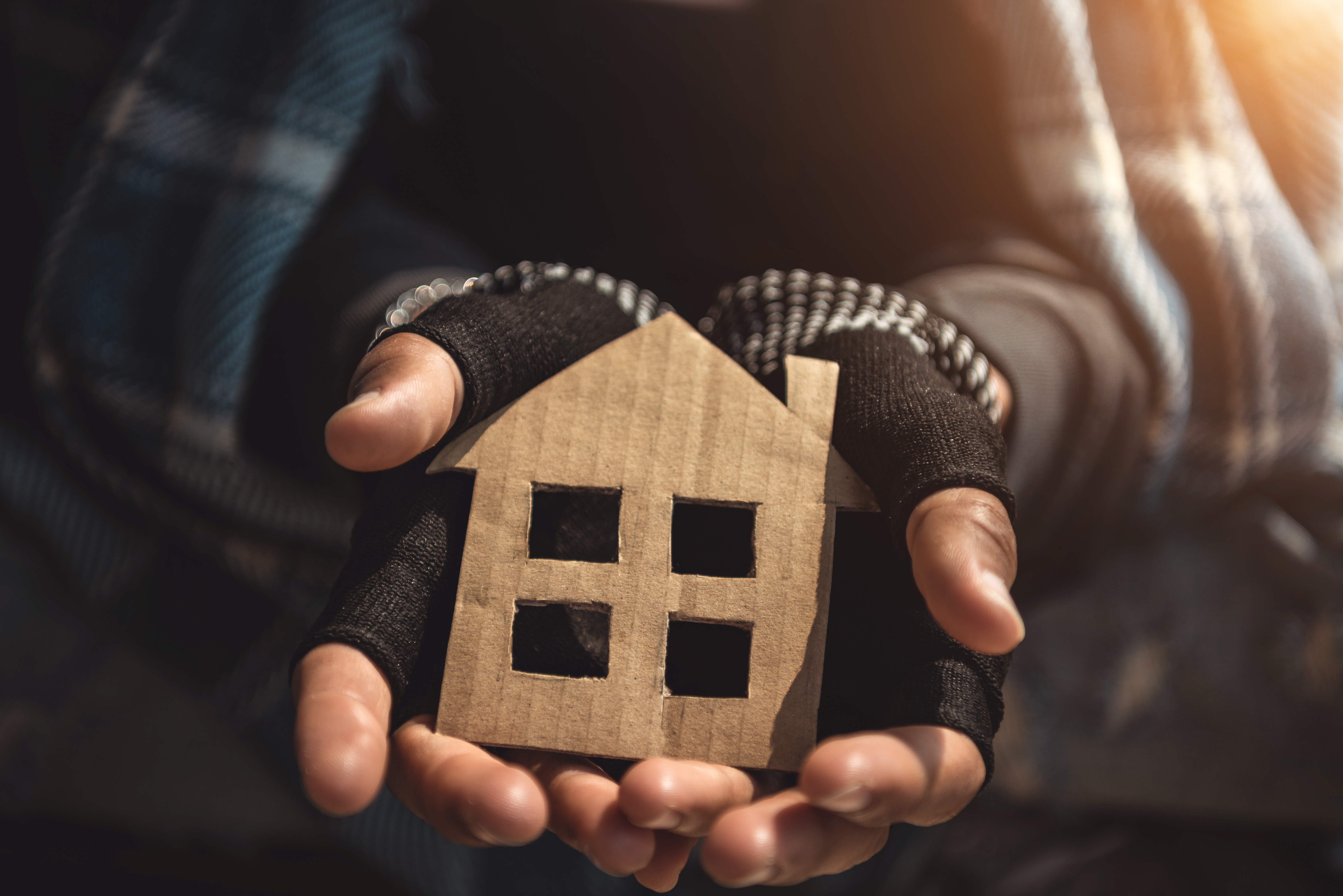 Photo of person holding cardboard cutout of a house