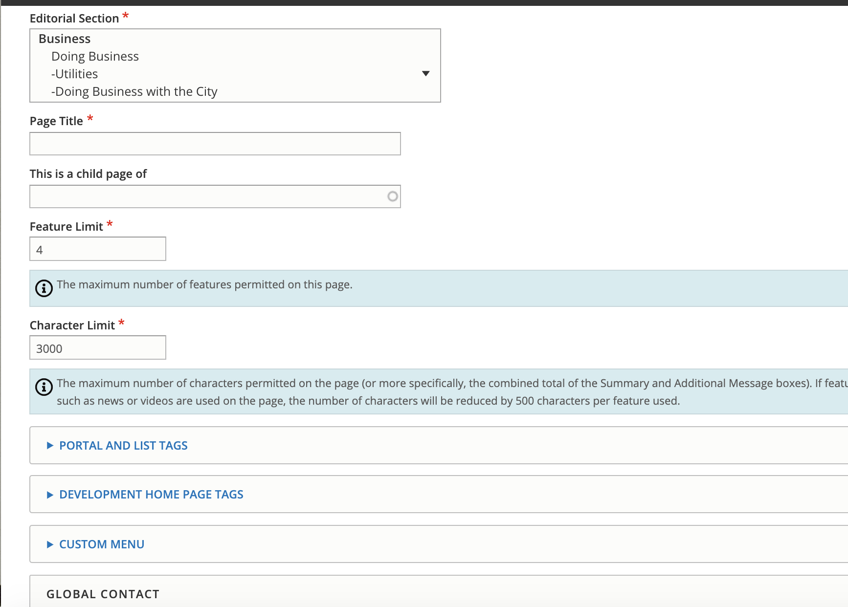 Edit a department page