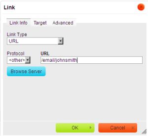 Link box with an example of linking to an email address