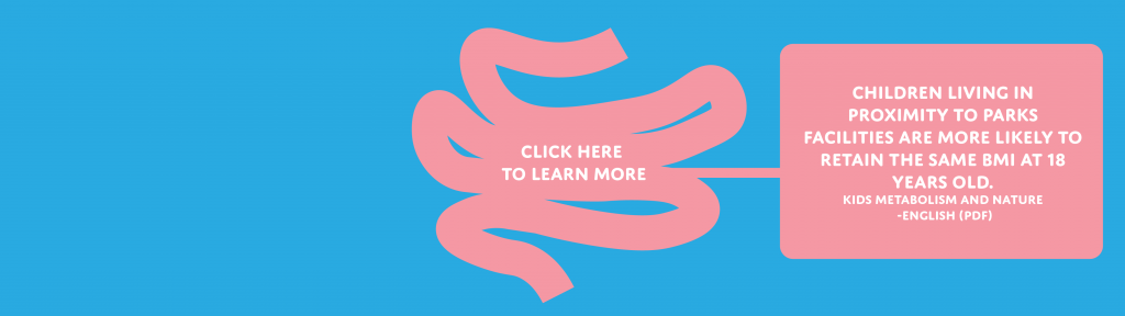 pink intestines shape with white text that reads