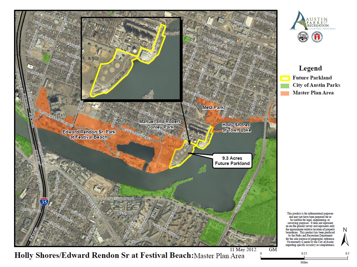 Map of Master Plan Area, which includes Nash Hernandez Road, Edward Rendon Sr. Park at Festival Beach, Metz Park and Holly Shores