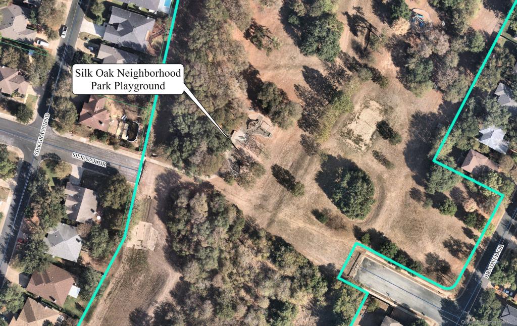 Aerial view of Silk Oak Neighborhood Park, including playground area