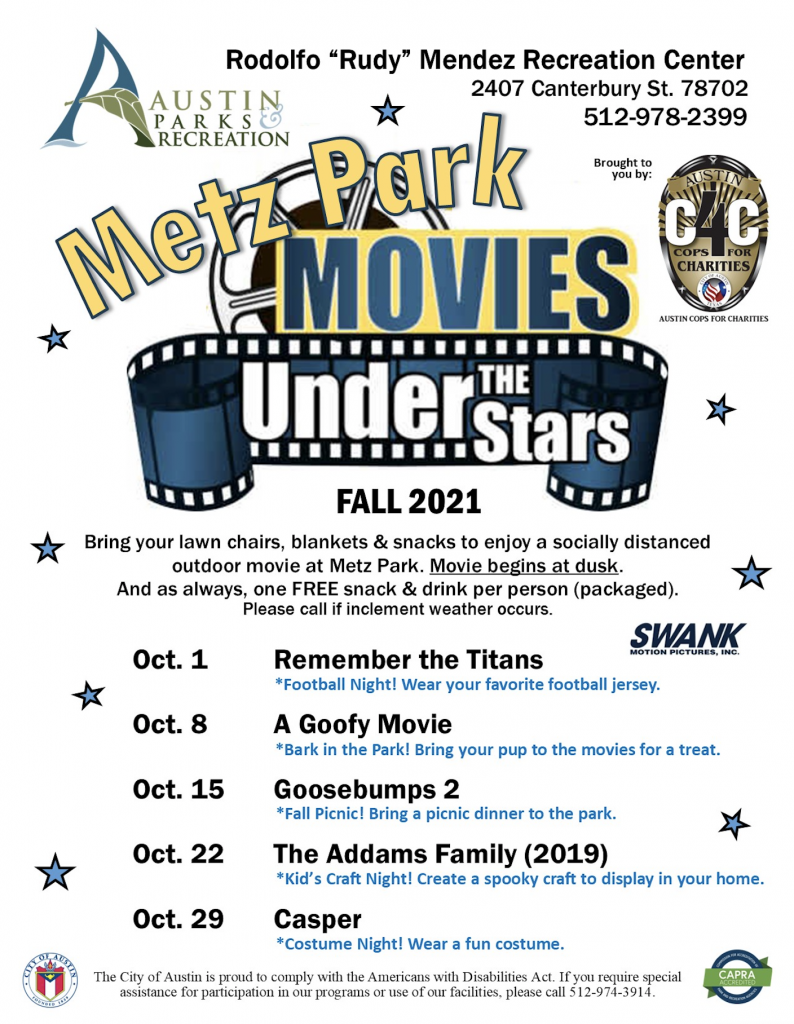 Movies under the Stars at Metz Park flyer