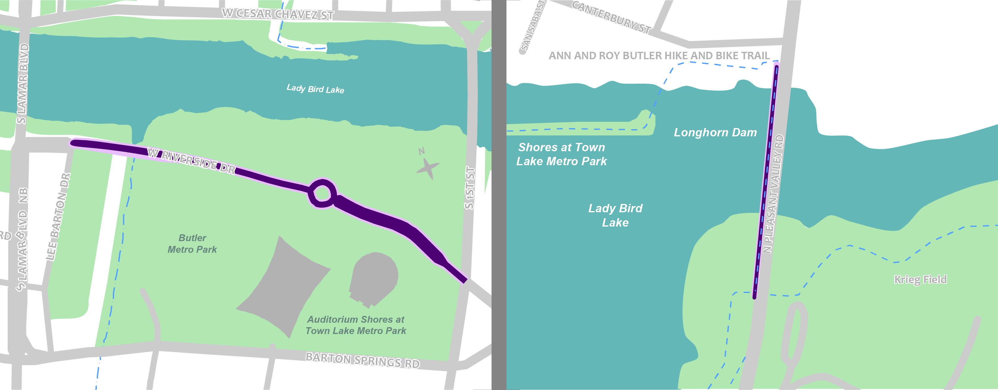 Map of Riverside Drive and Pleasant Valley Road showing the street closure location