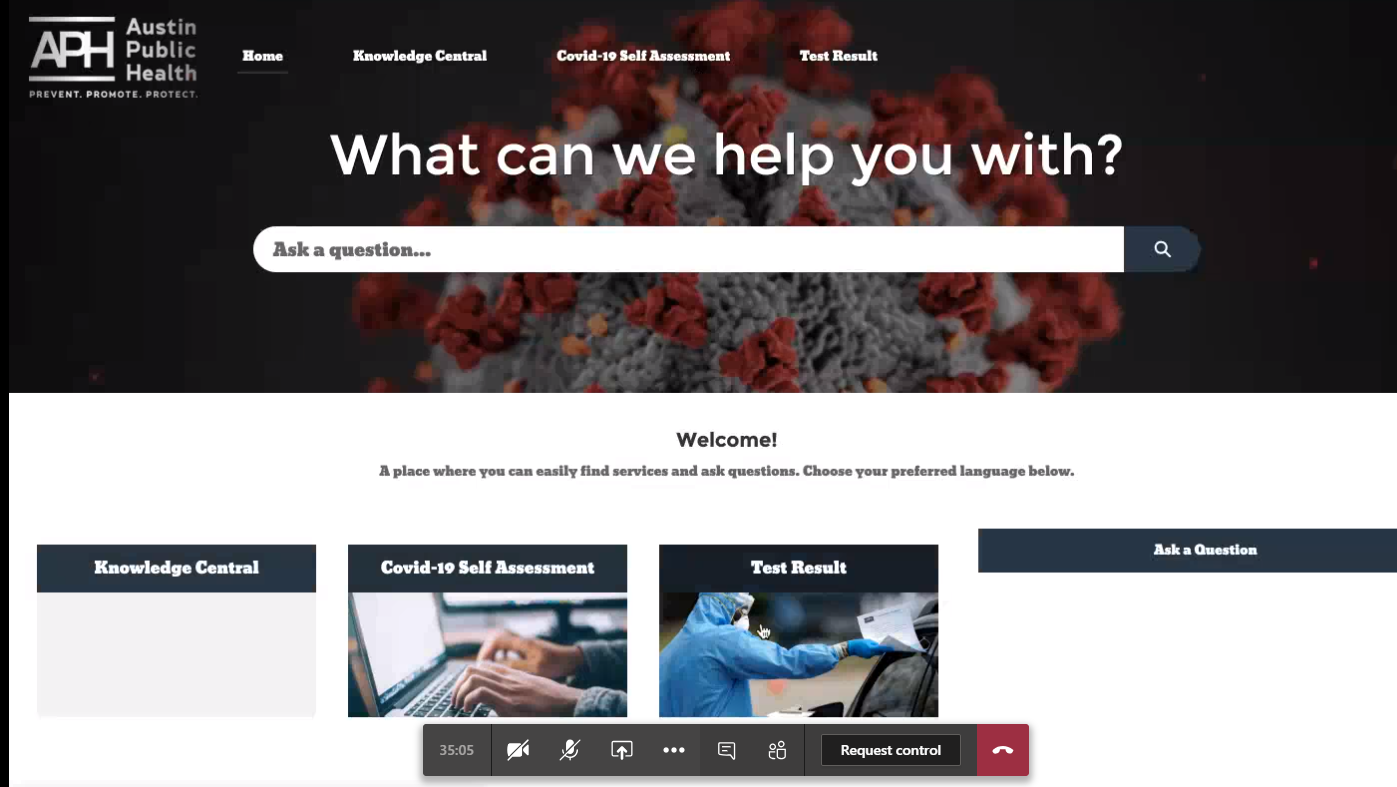 COVID-19 self assessment webpage