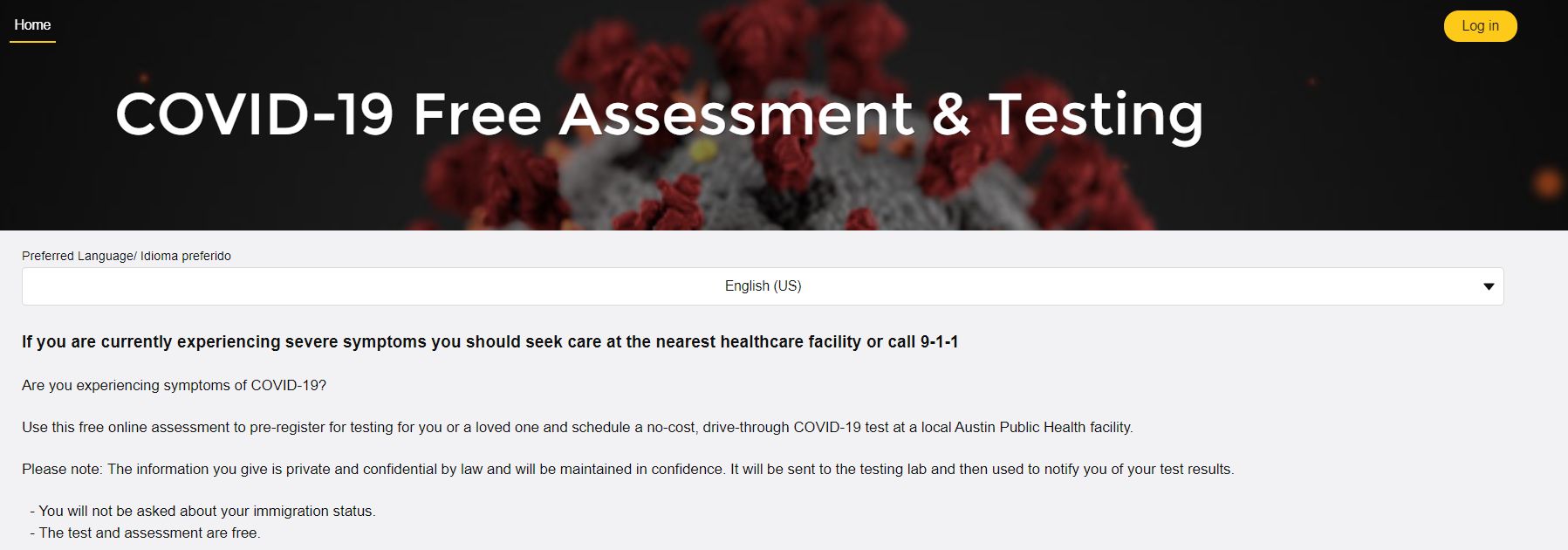 Screenshot of the Online Austin Public Testing Enrollment Form