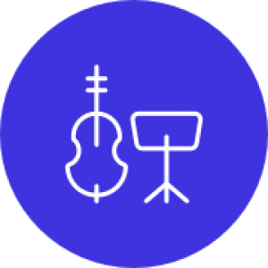 Stand up bass and sheet music stand icon