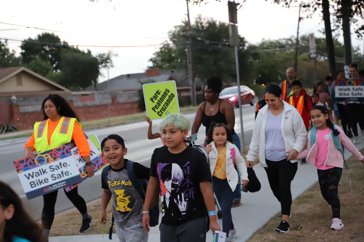 Students walk to school