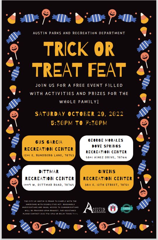 Trick or Treat Feat at Dittmar, Dove Springs, Givens and Gus Garcia