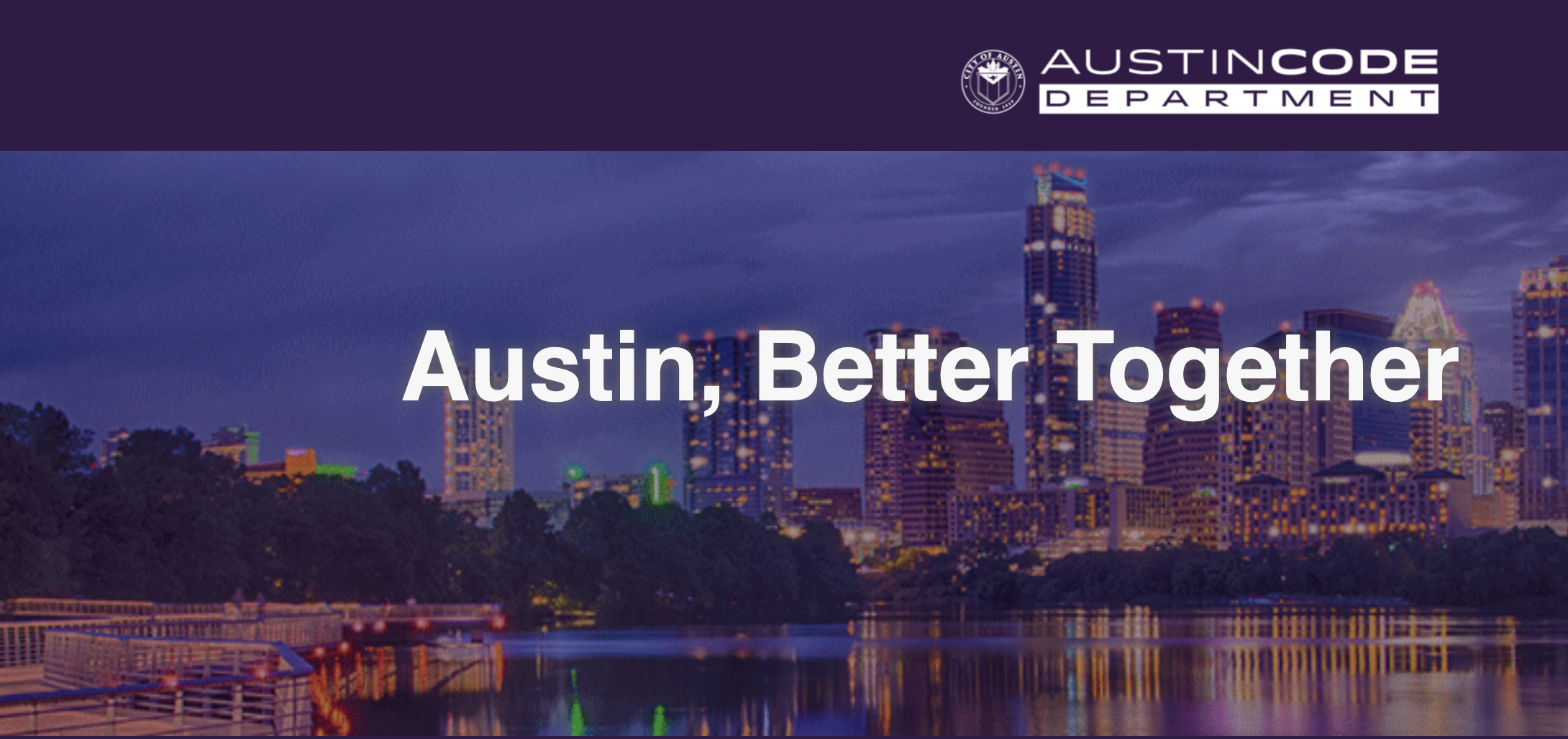 2022 Austin Code Annual Report Cover austin downtown skyline with a title saying Austin better together