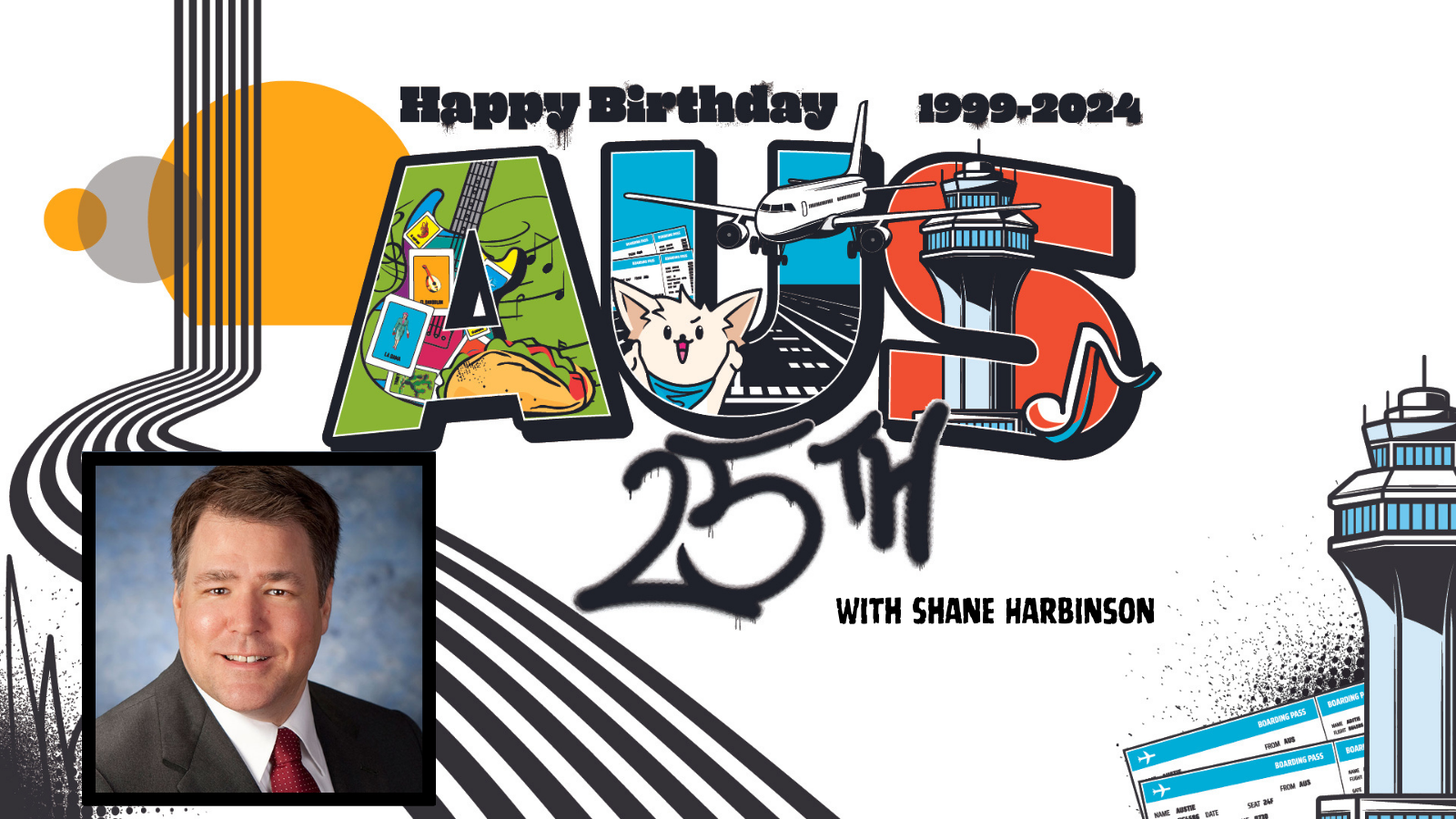Image of AUS 25th Anniversary graphic with a picture of Shane Harbinson.