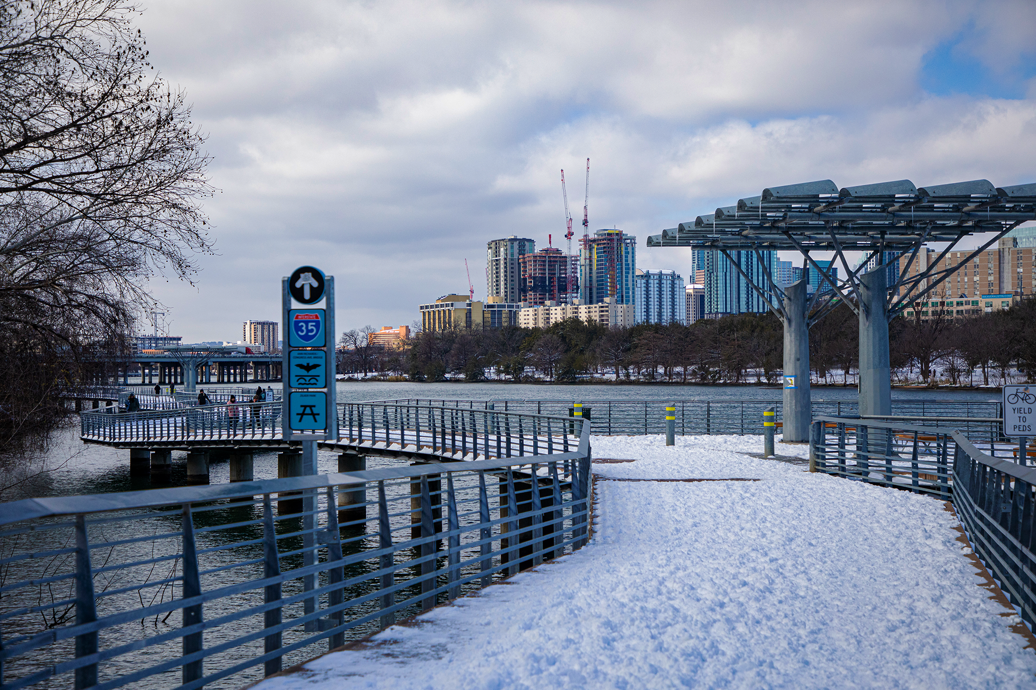 Austin riverwalk after winter snow