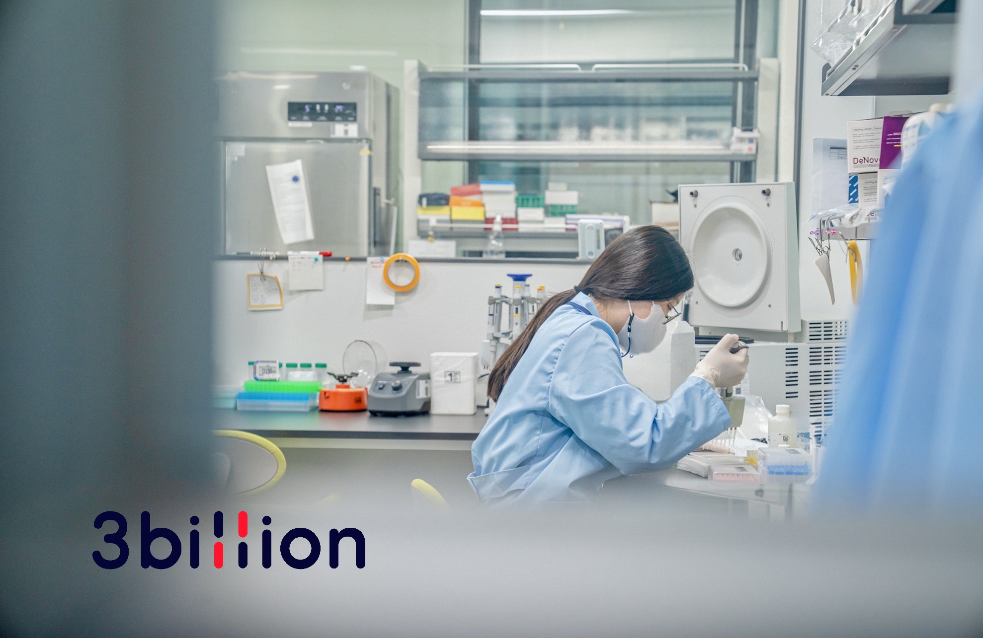 an individual working in a medical laboratory with 3billion company logo in bottom left corner