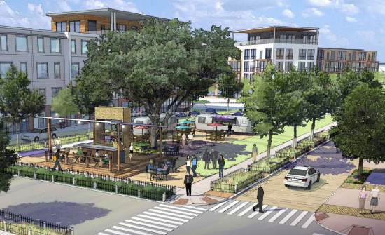Proposed Colony Park mixed-use residential and retail space with open parks and trails 