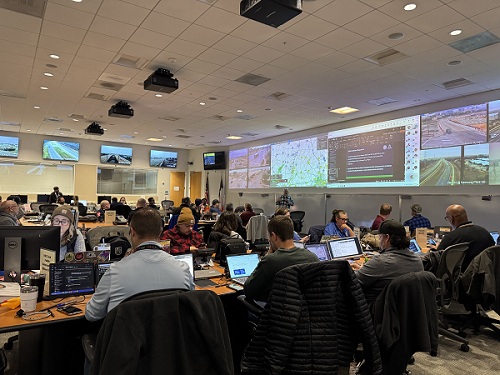 City and County employees working in the Austin-Travis County Emergency Operations Center