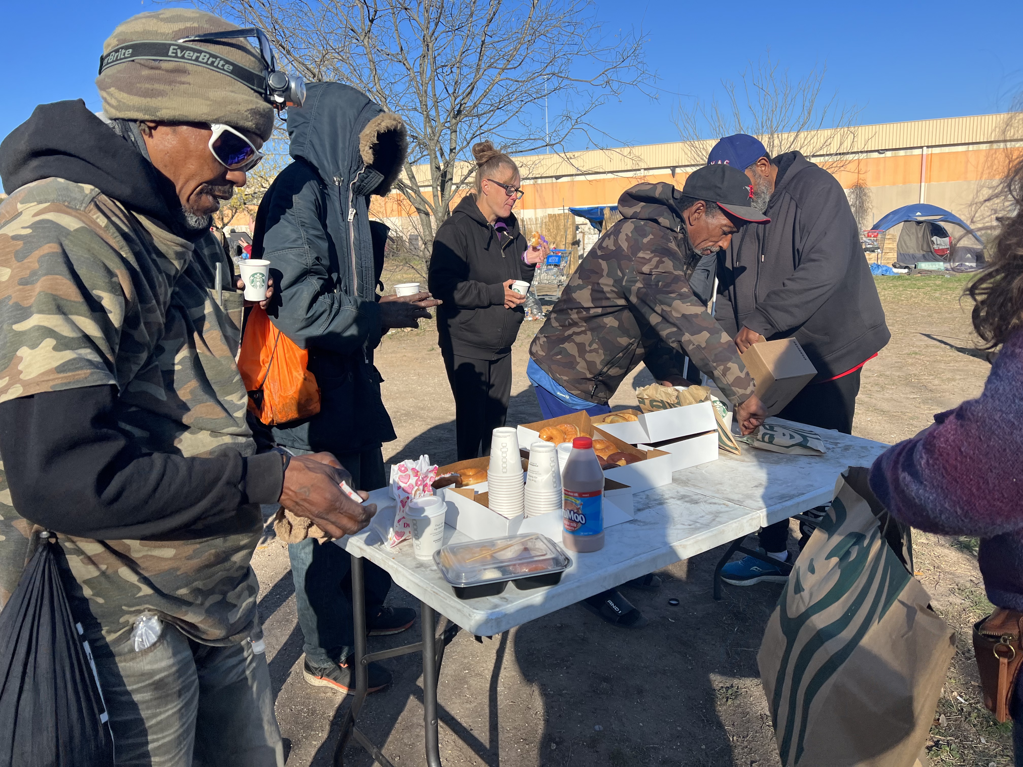 Encampment residents were provided breakfast and hot coffee
