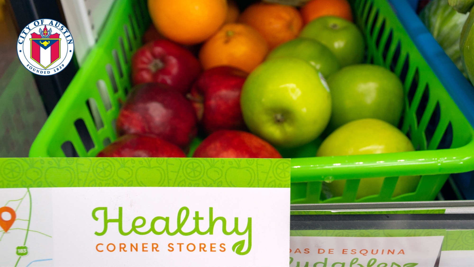 Austin Healthy Corner Stores Program Photo of fresh fruit in a refrigerator at a local, healthy corner store