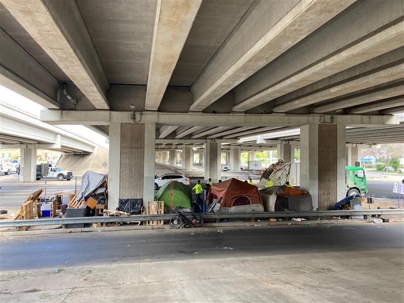 homeless tents under expressway in Austin