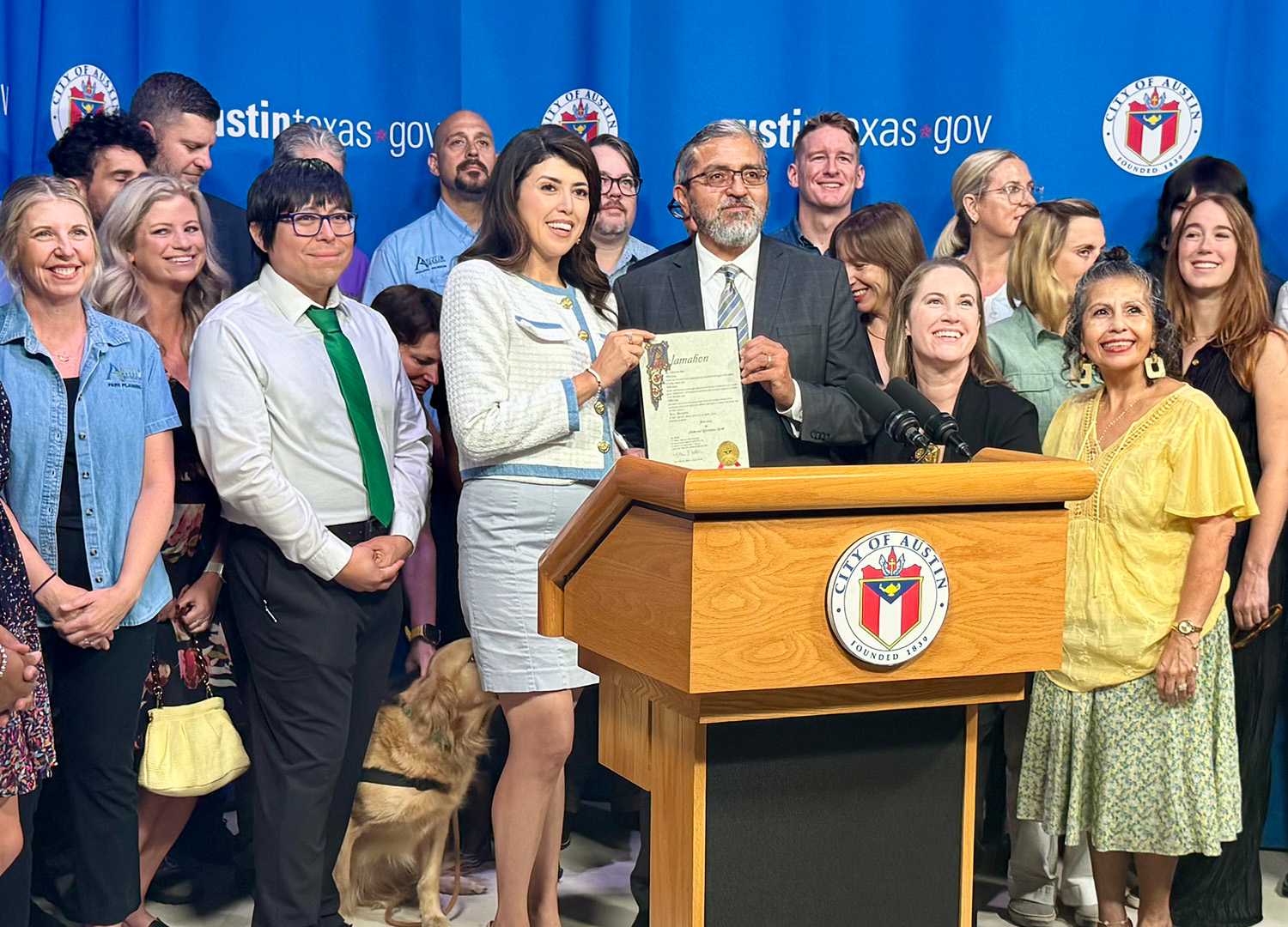 City Officials and Staff with Park and Recreation Month Proclamation