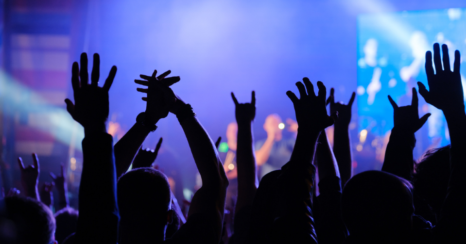 Live Music Fund Event Program Silhouette of hands in the air at a concert