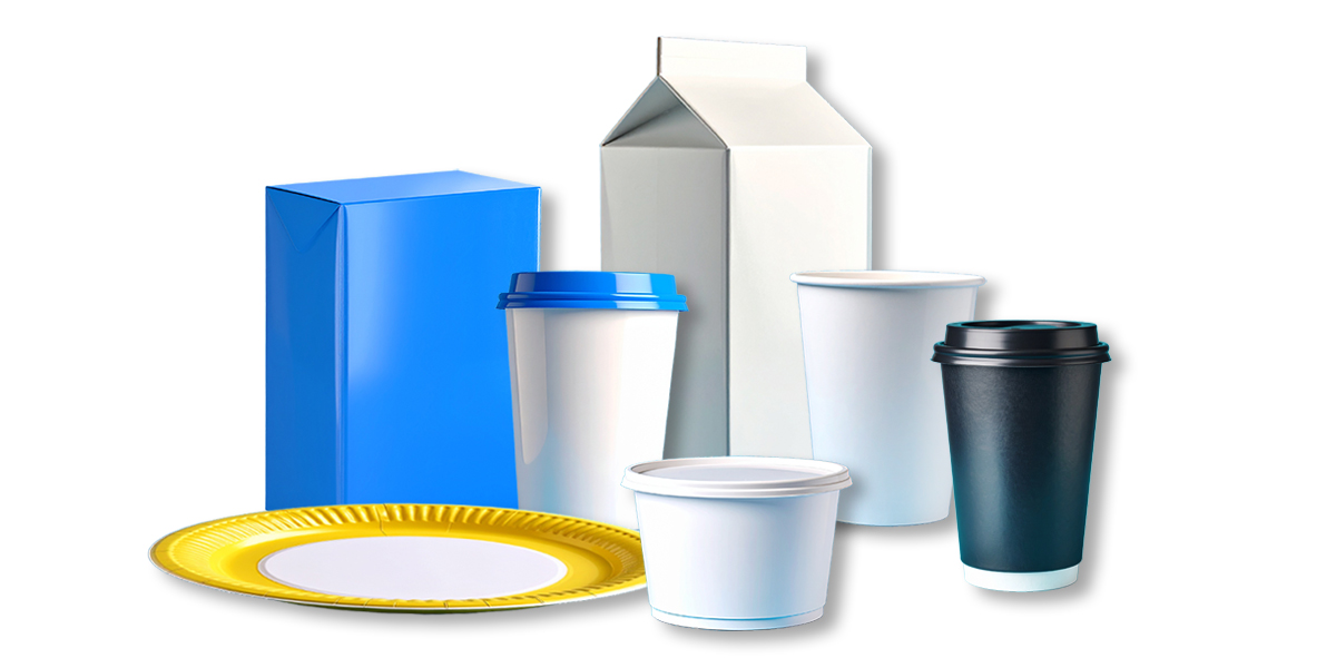 An assortment of food and beverage cartons and coated paper products