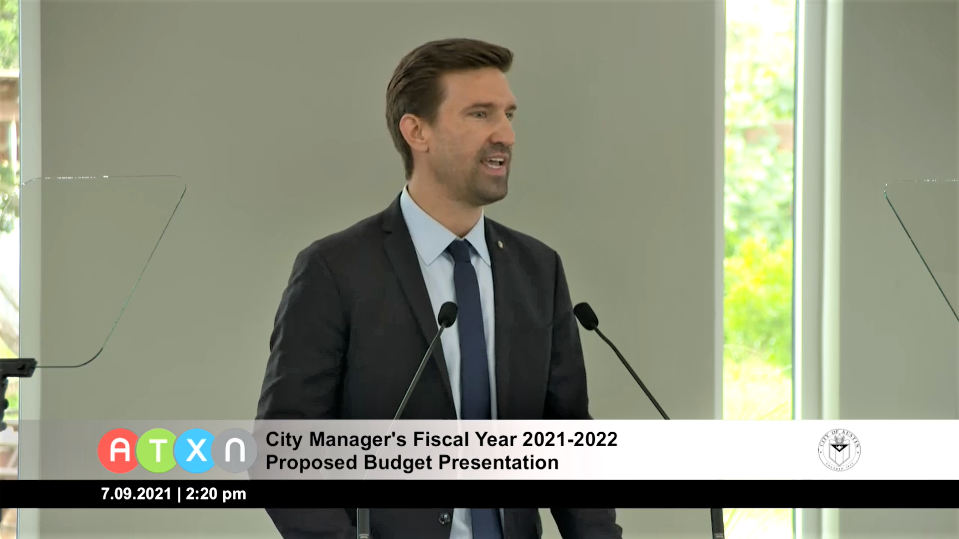 Image of Austin City Manager Spencer Cronk delivering Budget message