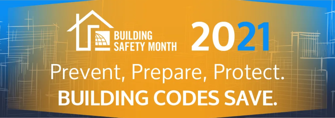 Building Safety Month 2021 Banner building safety month 2021, prevent, prepare, protect, building codes save