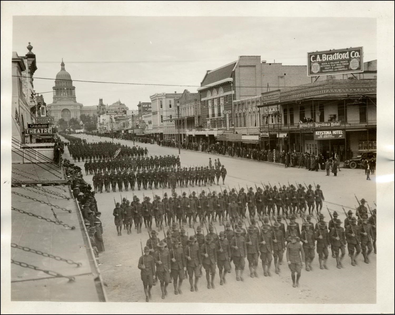 Jordan Company Armistice parade down Congress from Capitol, November 11, 1918 Jordan Company. Armistice parade down Congress from Capitol, photograph, November 11, 1918