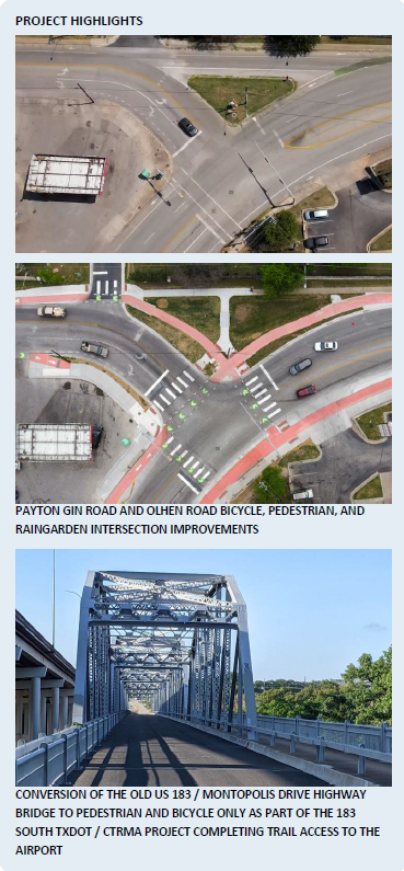 CONVERSION OF THE OLD US 183 / MONTOPOLIS DRIVE HIGHWAY BRIDGE TO PEDESTRIAN AND BICYCLE ONLY AS PART OF THE 183 SOUTH TXDOT / CTRMA PROJECT COMPLETING TRAIL ACCESS TO THE AIRPORT