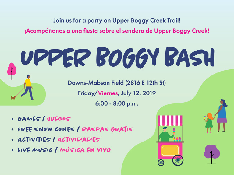 Event flyer graphic for Upper Boggy Bash in 2019.