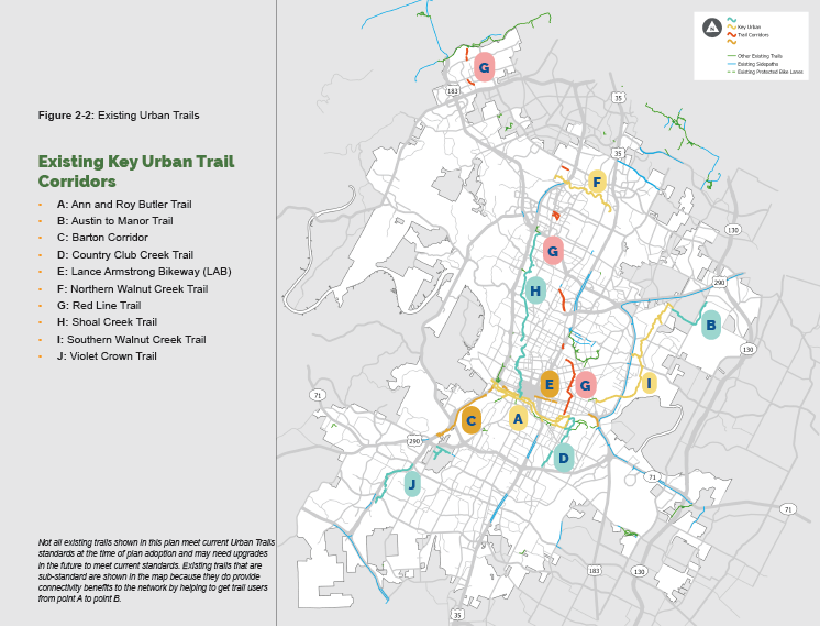 Map of existing key urban trail corridors